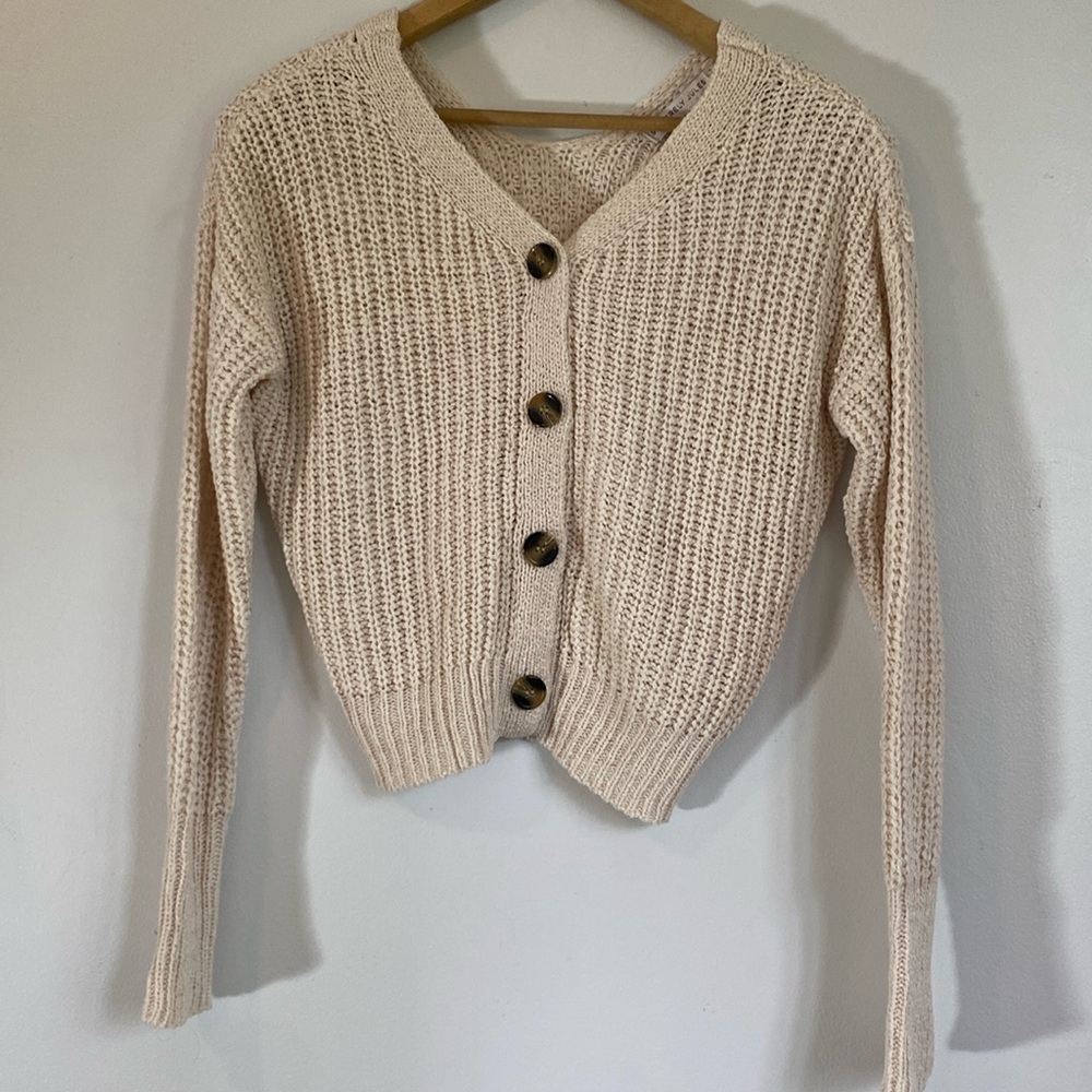SINCERELY JULES Cropped Cream Button Down Cardigan Size Small